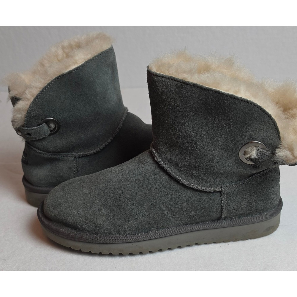 Koolaburra by UGG Victoria Short Grey Suede Fur Trim Boots 1105809 Womens 7
